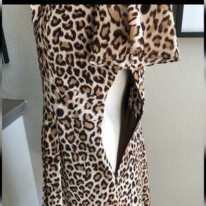 WD.NY leopard print pleated chiffon dress